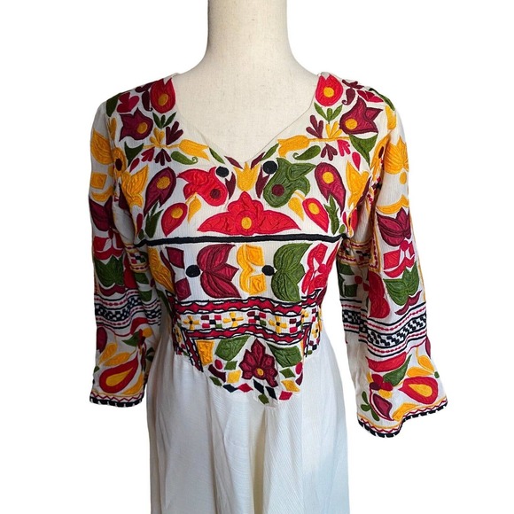 Desi Indian Fancy Dressy Dress Midi Tulle Large fit flare Bright Ethnic Pattern - Picture 2 of 4